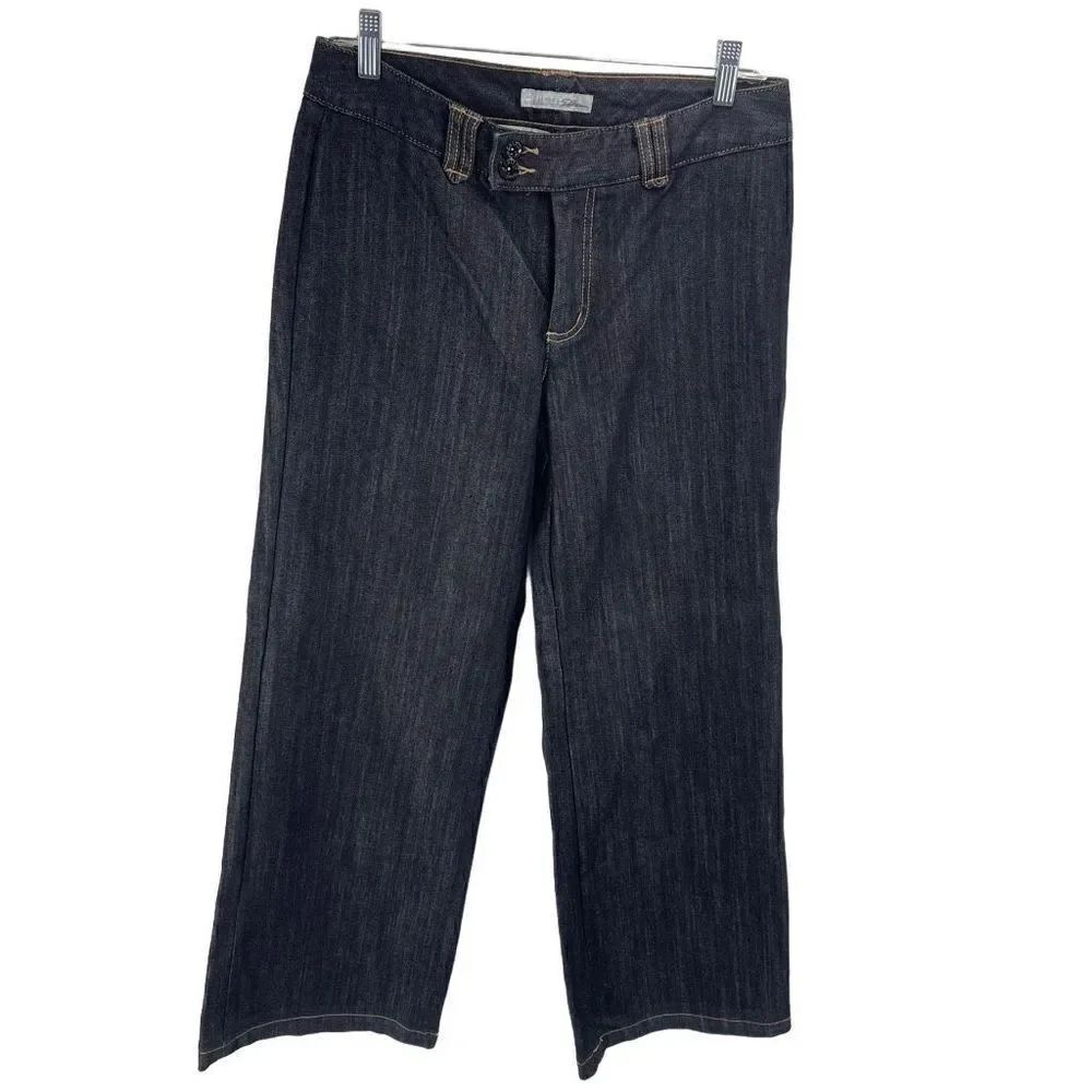 Chico's Womens wide leg Jeans Denim Dark Wash Mid Rise Pocket Black 1 / Medium